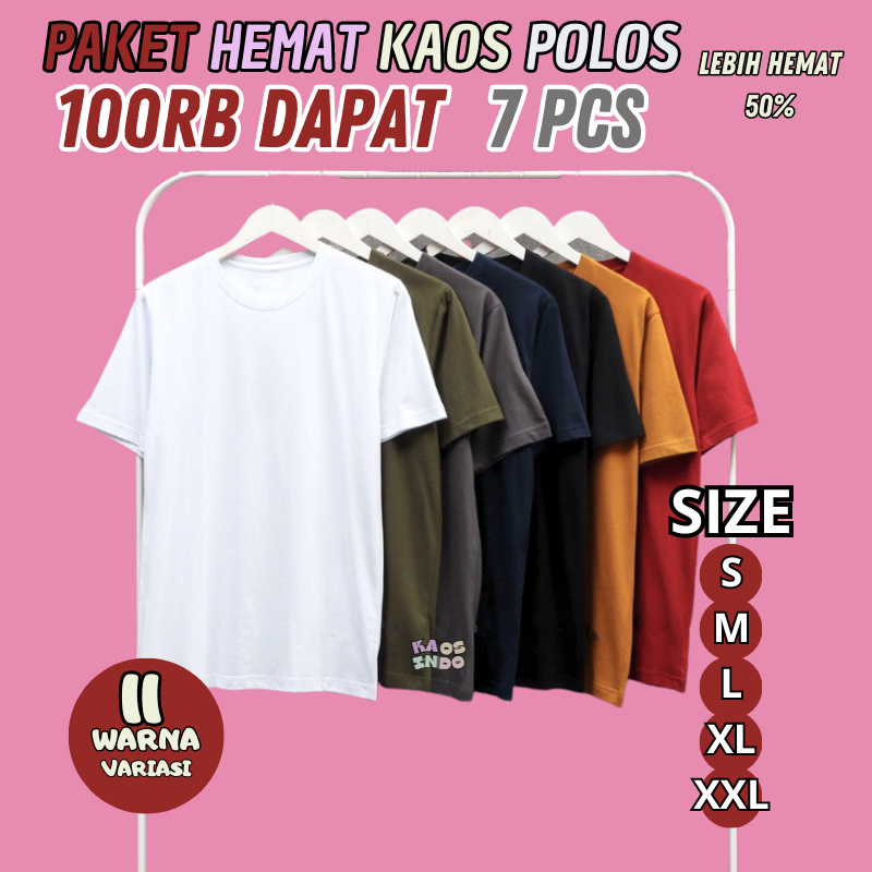 Jual 100RB DAPAT 7 KAOS POLOS / KAOS POLOS PRIA WANITA PAKET HEMAT 50%