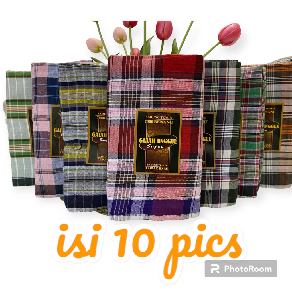 Sarung Tenun Pria Dewasa Grosir Isi 10 Pics Motif Kotak Atlasan Gajah Unggul Murah