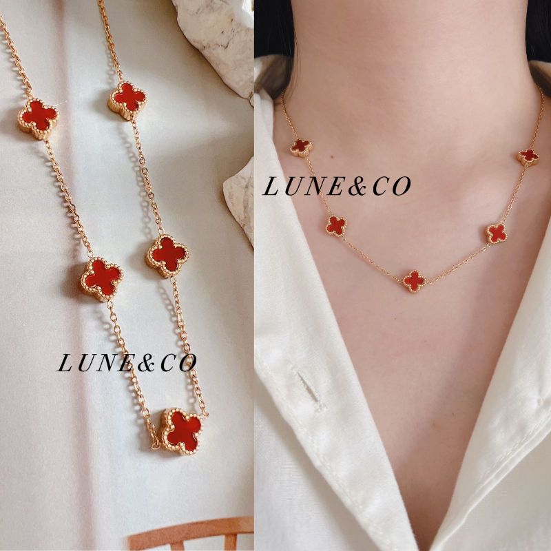 Jual Kalung Rantai Bunga Clover Warna Bolak Balik Keliling Stainless ...