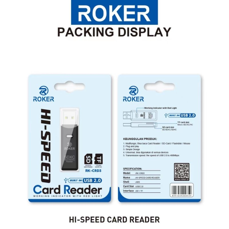 Jual Card Reader Roker RK-CRD3 HI SPEED BUILD IN USB 2.0 Original Roker ...