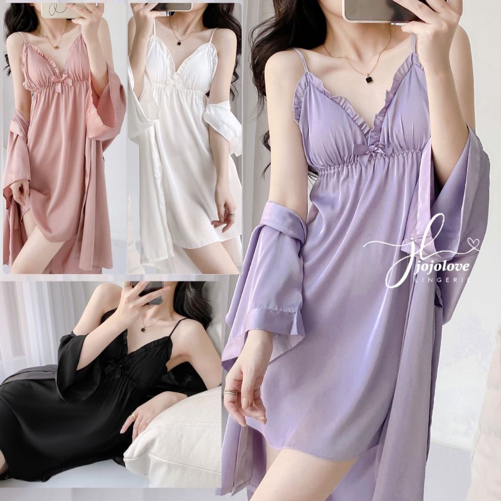 Jual Jojolovers 419 Sexy Lingerie Dress Kimono 2in1 Satin Silk Premium Baju Tidur Wanita 2801