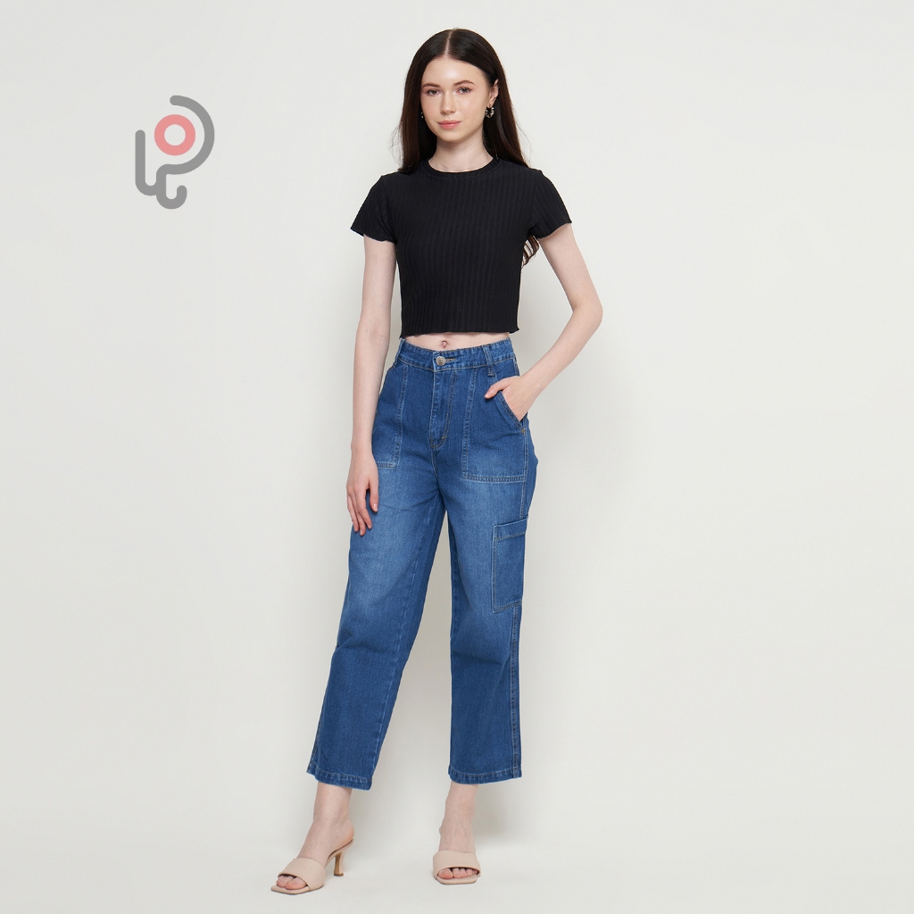 Jual Row Jeans Shanghai Light Navy High Waist Kulot Jeans Navy Shopee Indonesia