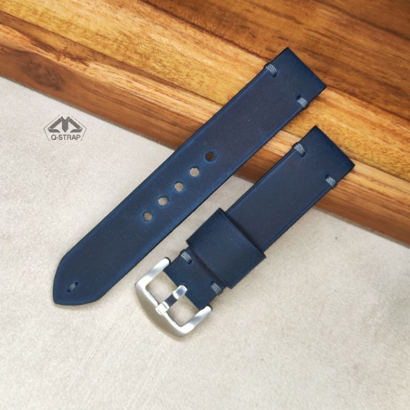 Jual Strap jam kulit navy / tali jam kulit biru dongker 20mm 22mm 24mm
