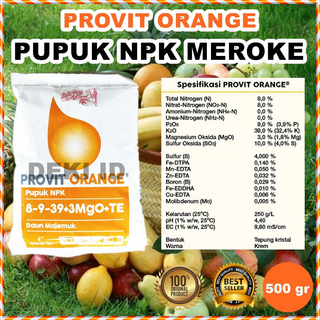 Jual Pupuk Provit Orange Meroke 500 Gram Oren NPK Kemasan Pabrik Kalium ...