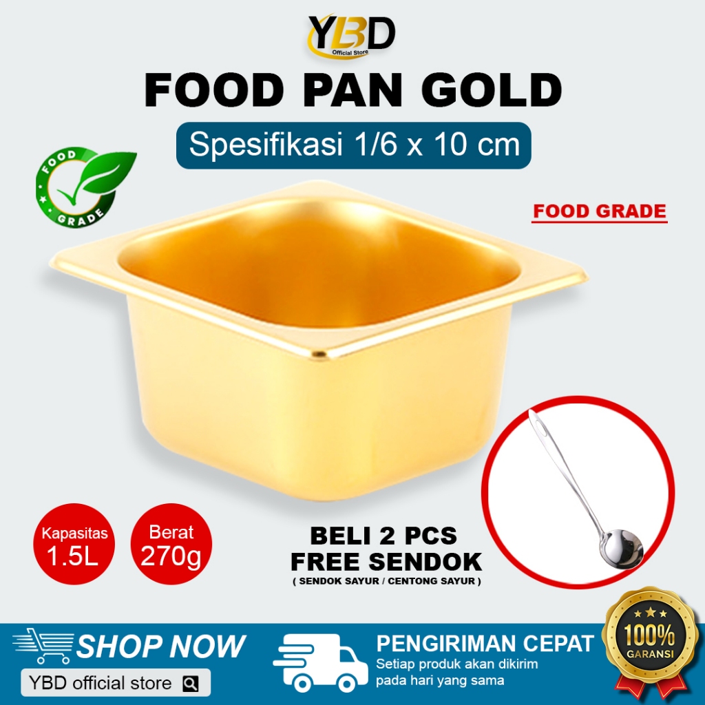 Jual Food Pan GOLD Stainless 1/6 X 10cm | Food Pan Gold | Food Pan Emas ...