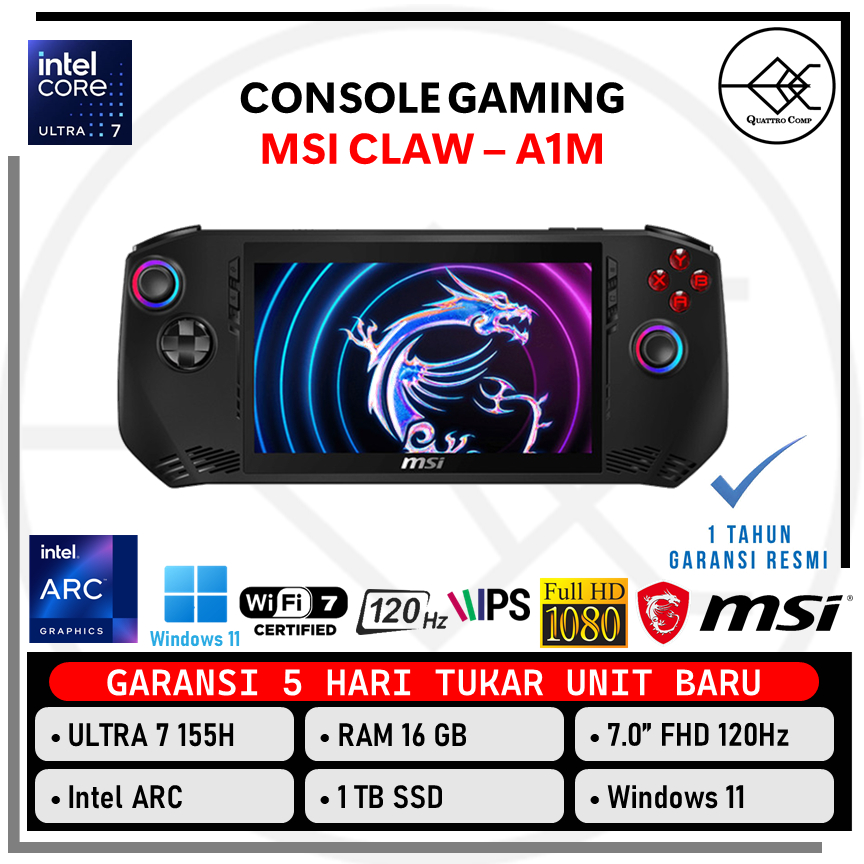 Jual CONSOLE GAMING MSI CLAW A1M Intel ULTRA 7 155H 16GB 1TB Intel