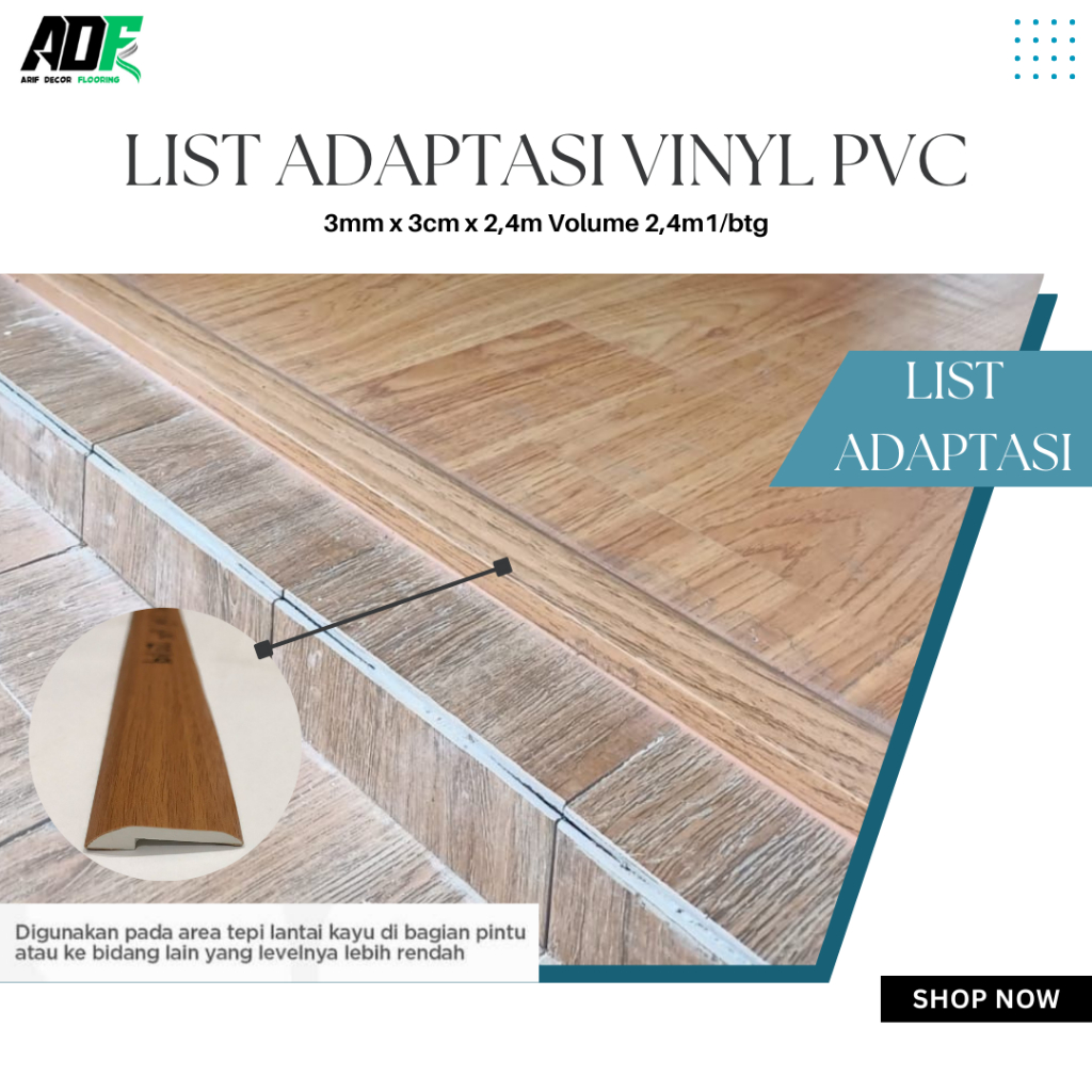 Jual LIST ADAPTASI LANTAI PVC / LIS LANTAI / LIST PINTU VINYL / PARKET