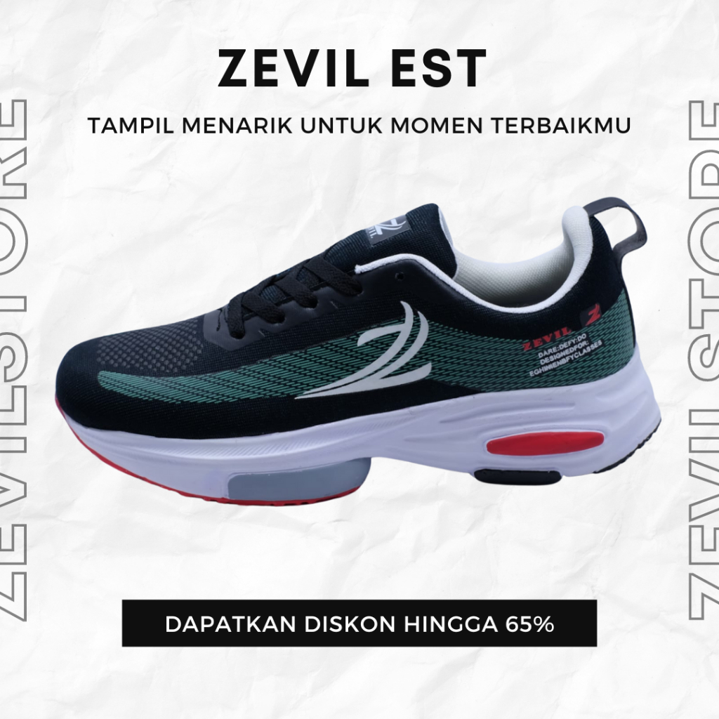 Jual Sepatu Running Sport Pria Zevil Sneakers Hitam Olahraga Lari Ringan Gratis Kaos Kaki 36