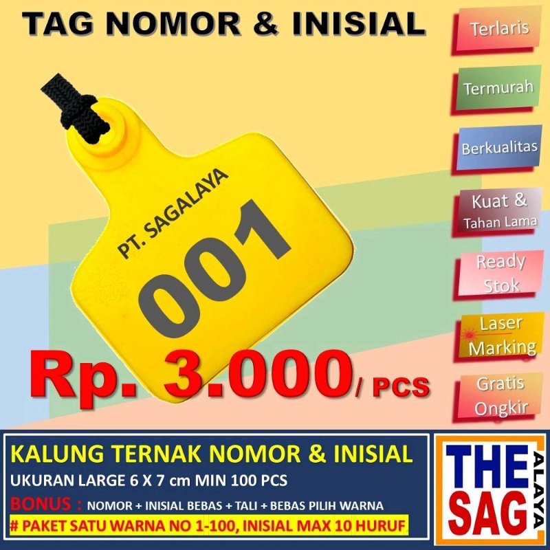 Jual NECKTAG 6X7cm NO 1-100 + INISIAL (PAKET 100 PCS) NECK TAG KALUNG ...