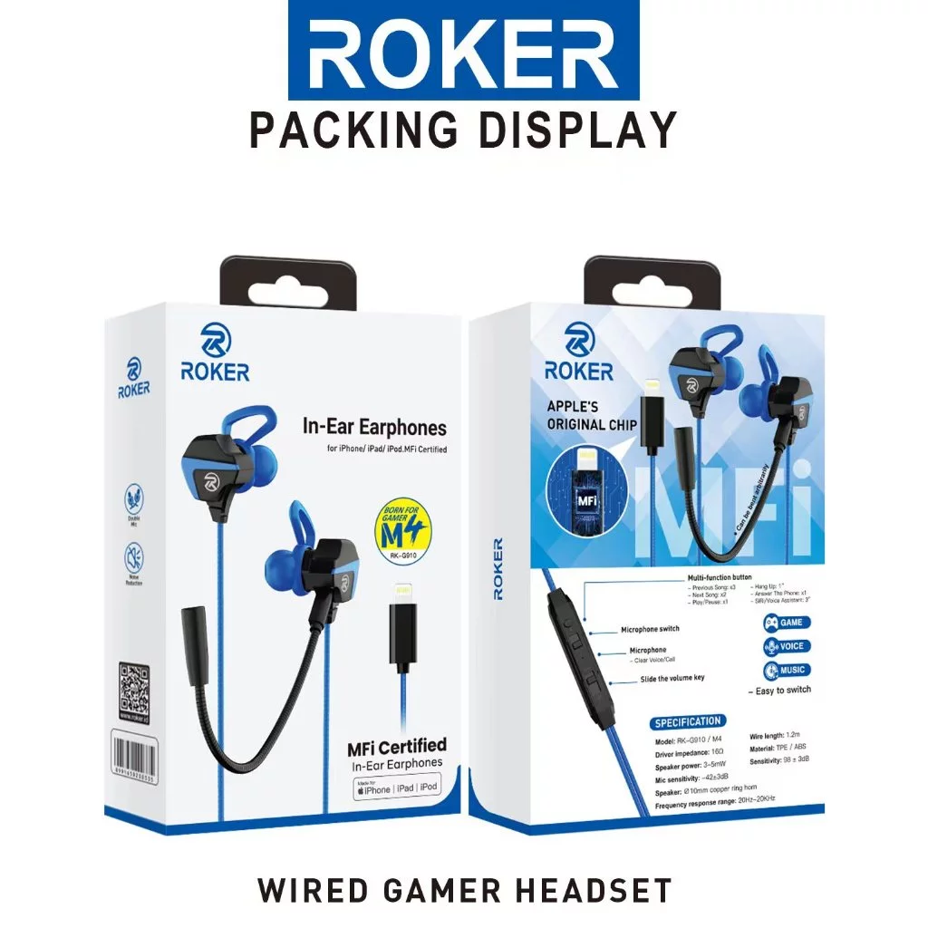 Earphone / Headset Gaming Roker M4 RK-G910 IOS lightning MFI