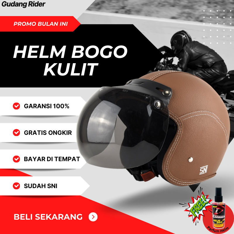 Jual Helm Bogo Kulit Dewasa Full Leher Sni Original Motif Full Polos Kaca Cembung Free