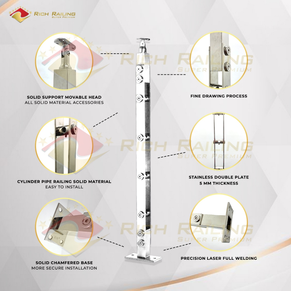 Jual [Rich Railing] Railing tangga stainless 316 tiang pipa RRP 310 ...
