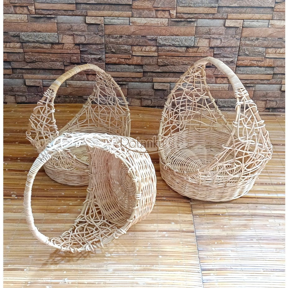 Jual Keranjang rotan bulat cincin diameter 17cm dengan tangkai tempat ...