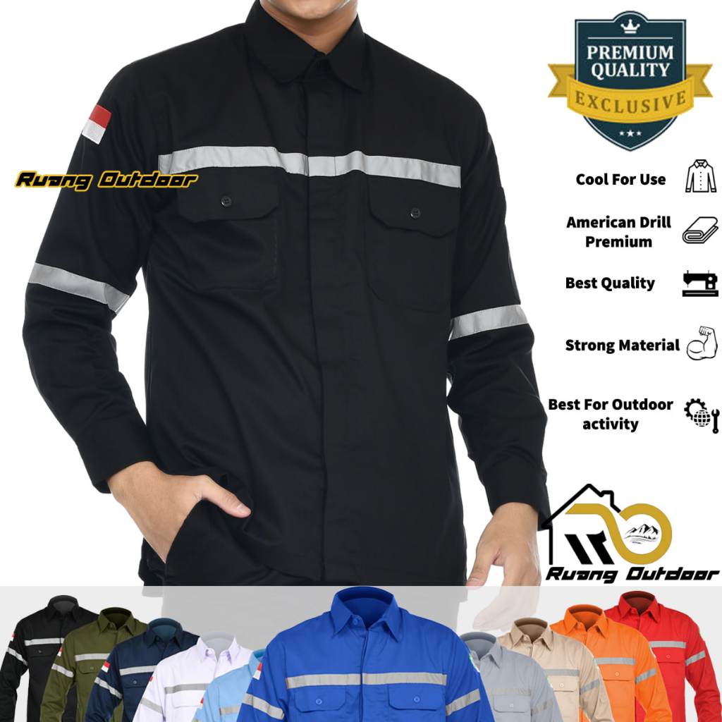 Jual Kemeja Safety Pria Wanita Lengan Panjang Baju Kemeja Seragam Kerja Proyek Tambang