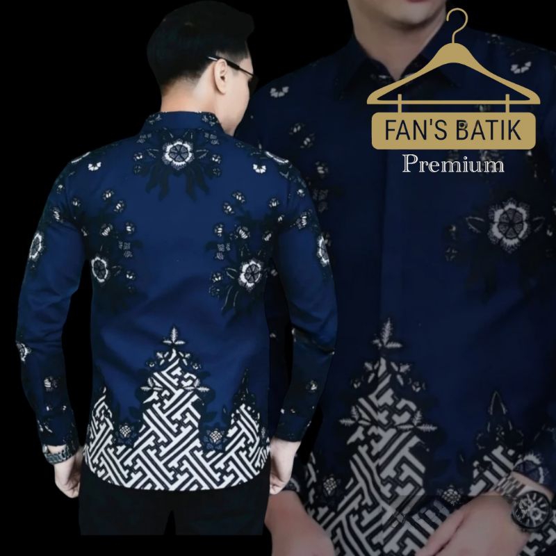 Jual MAHARDIKA Navy kemeja batik pria premium lengan panjang dan pendek ...