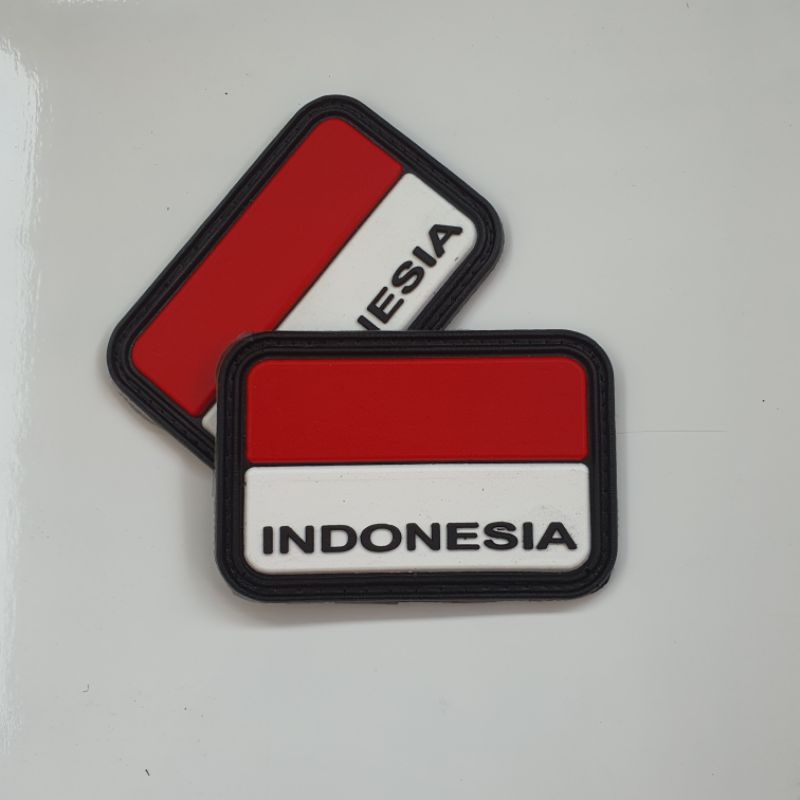 Jual Patch Rubber Logo Bendera Merah Putih Tulisan Indonesia 3d