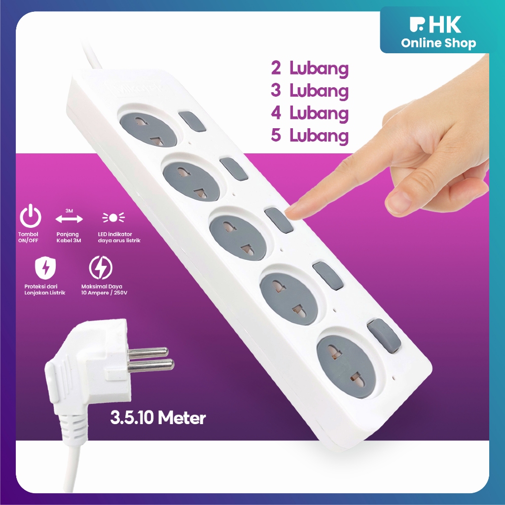 Jual Stop Kontak Kabel Switch 3/4/5 Lubang 3/5/10 Meter SNI Saklar On ...