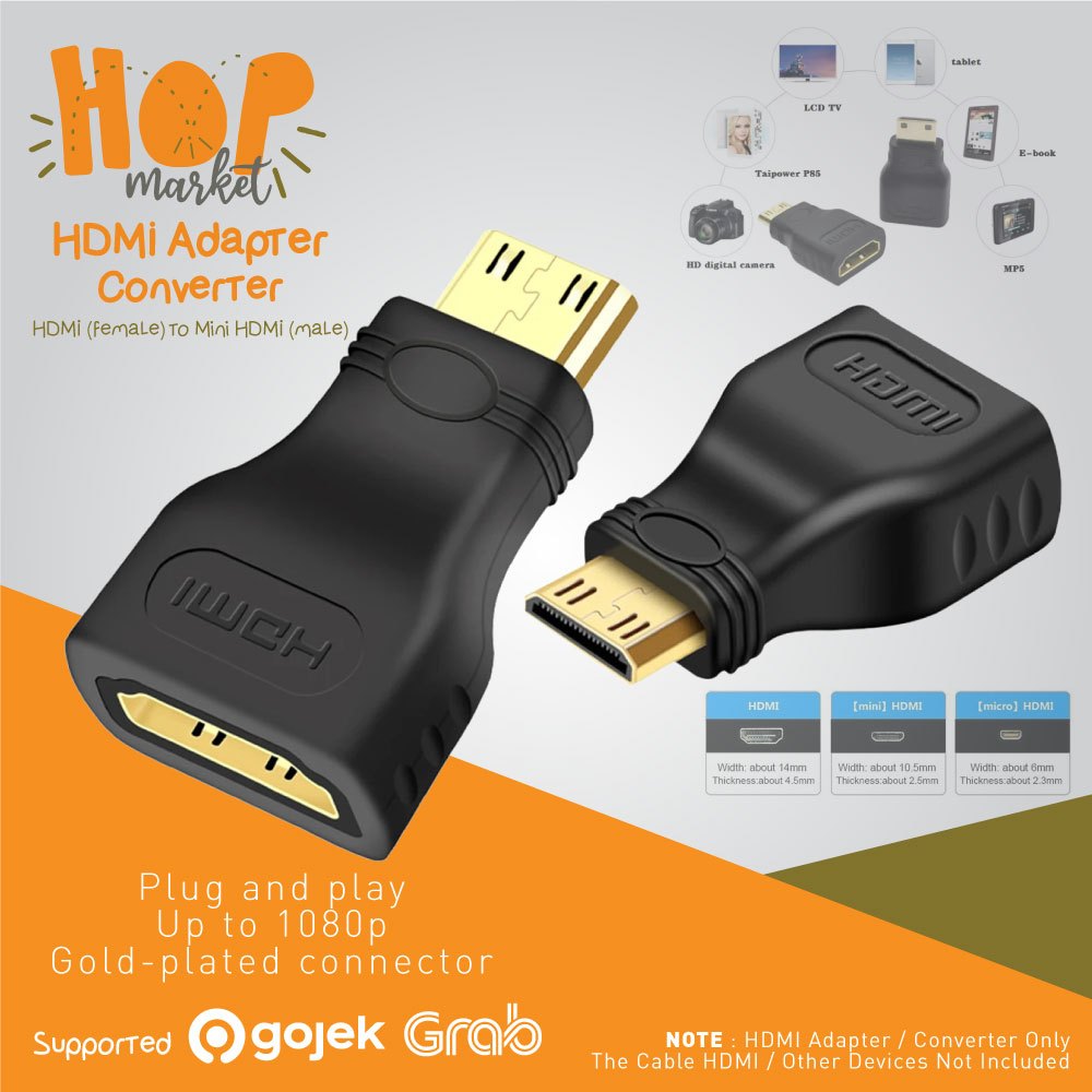 Adapter Standard HDMI Female to Mini HDMI Male Sambungan Konektor Large to  Mini (1080p Connector Adaptor)