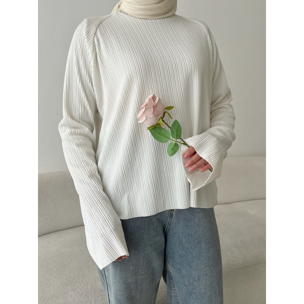 laubeblanc Pleats Cache-coeur Knit tops L'AUBE BLANC プリーツ
