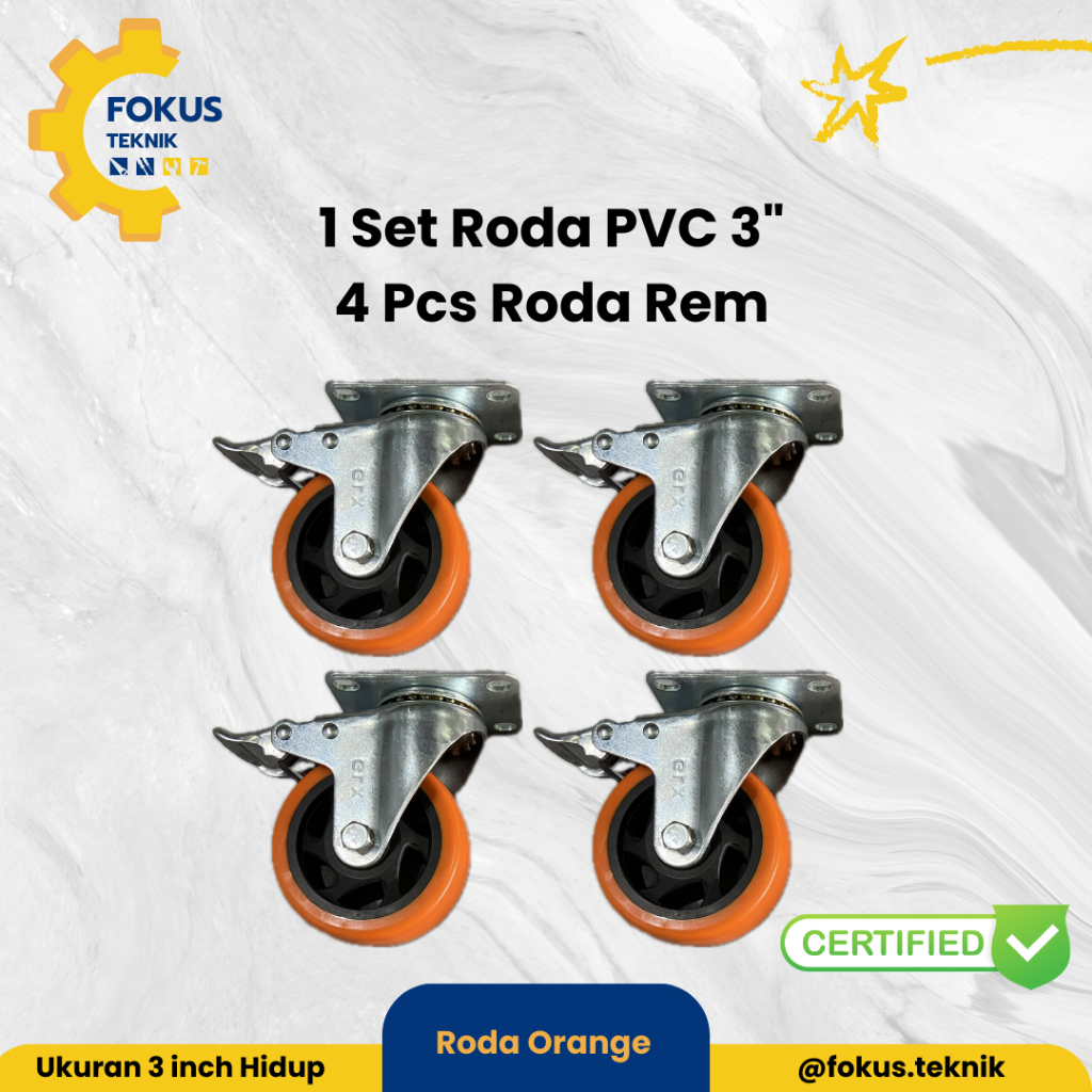 Jual Roda Troly Troli Trolley PVC PU Orange 3 inch Set ( 4 Rem ...