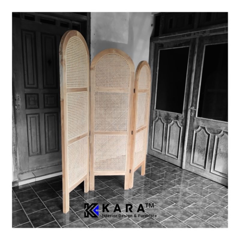 Jual PROMO Partisi Ruangan 3 Frame 150 cm Kayu Jati Anyaman Rotan ...