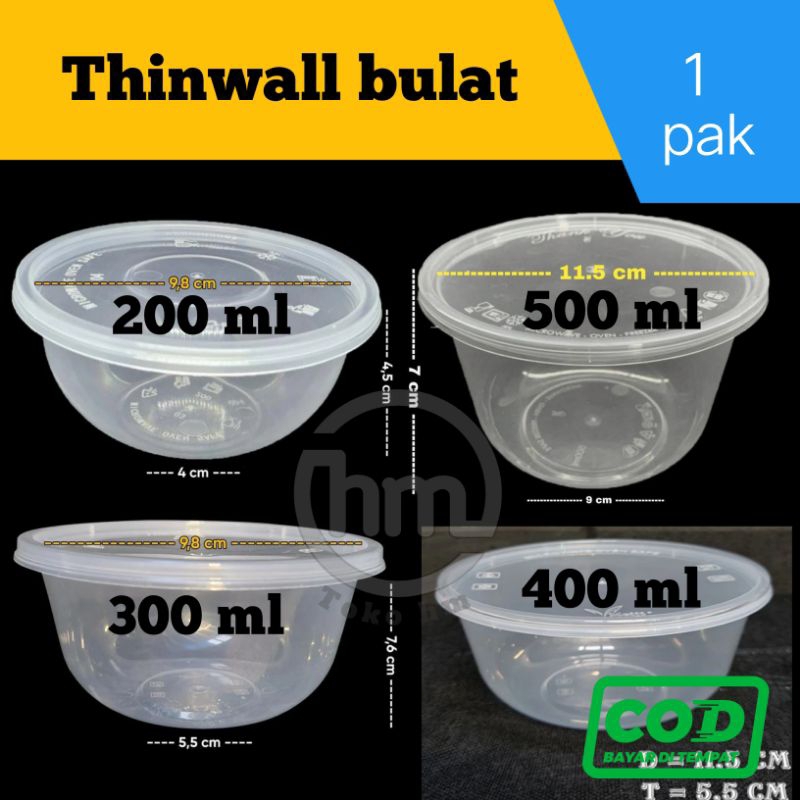 Jual Thinwall Bulat Cap Thinwall 200ml 300ml 400ml 500ml