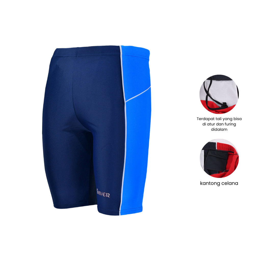 Jual Silver Celana Renang Pria Navy Mens Tight Swim Trunks 14502