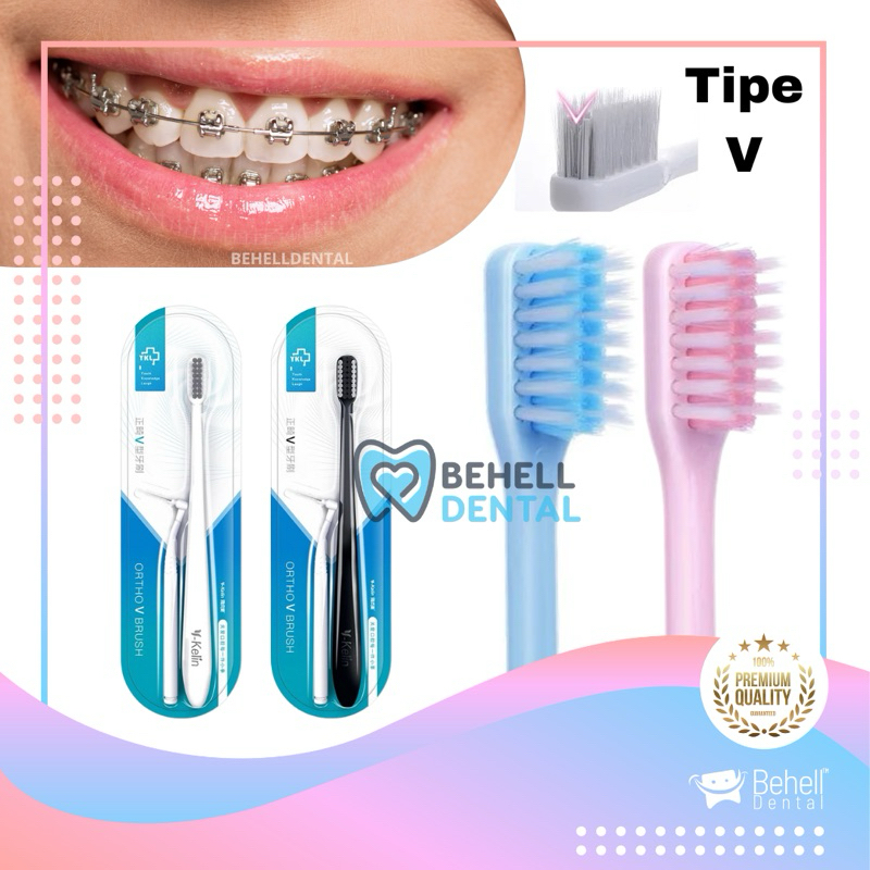 Jual Sikat Gigi Behel V Shaped Dengan Tutup BONUS INTERDENTAL BENGKOK ...