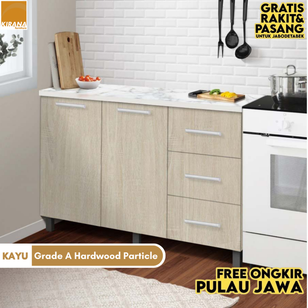KIRANA Denver - Kitchen Set Kayu Lemari Dapur Bawah 3 Laci