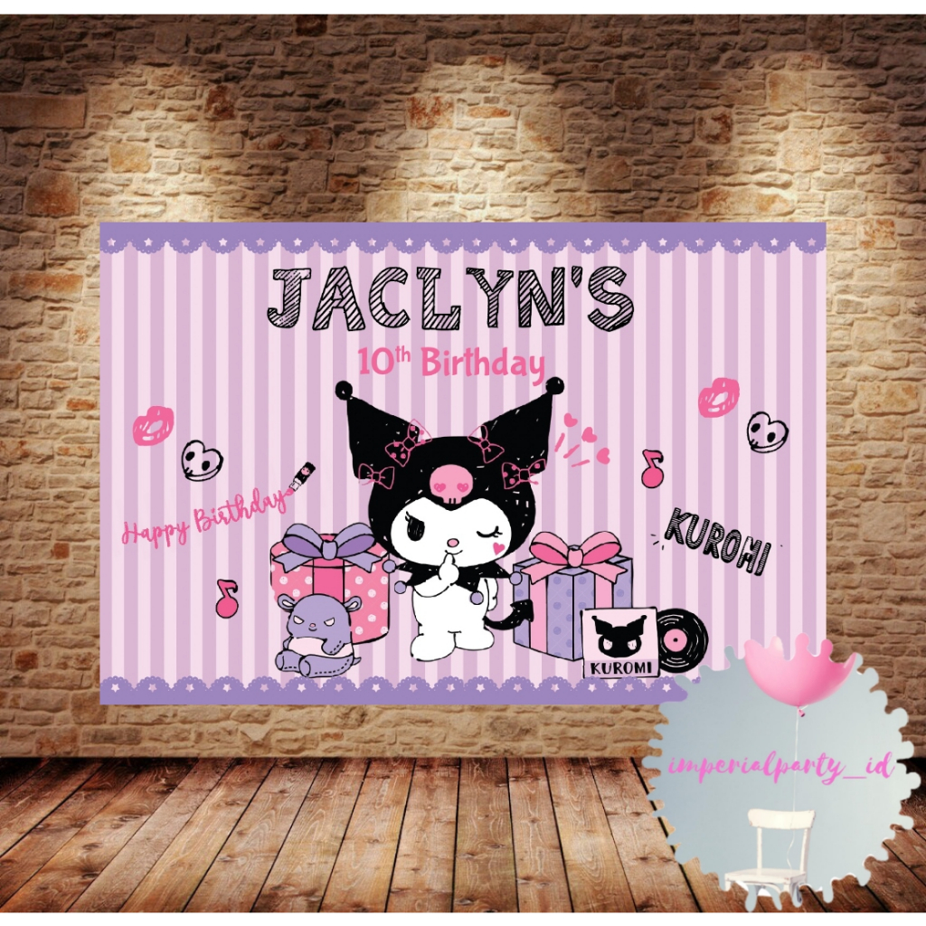 Jual Custom Backdrop Banner Spanduk Happy Birthday Kuromi Pink Cat 3