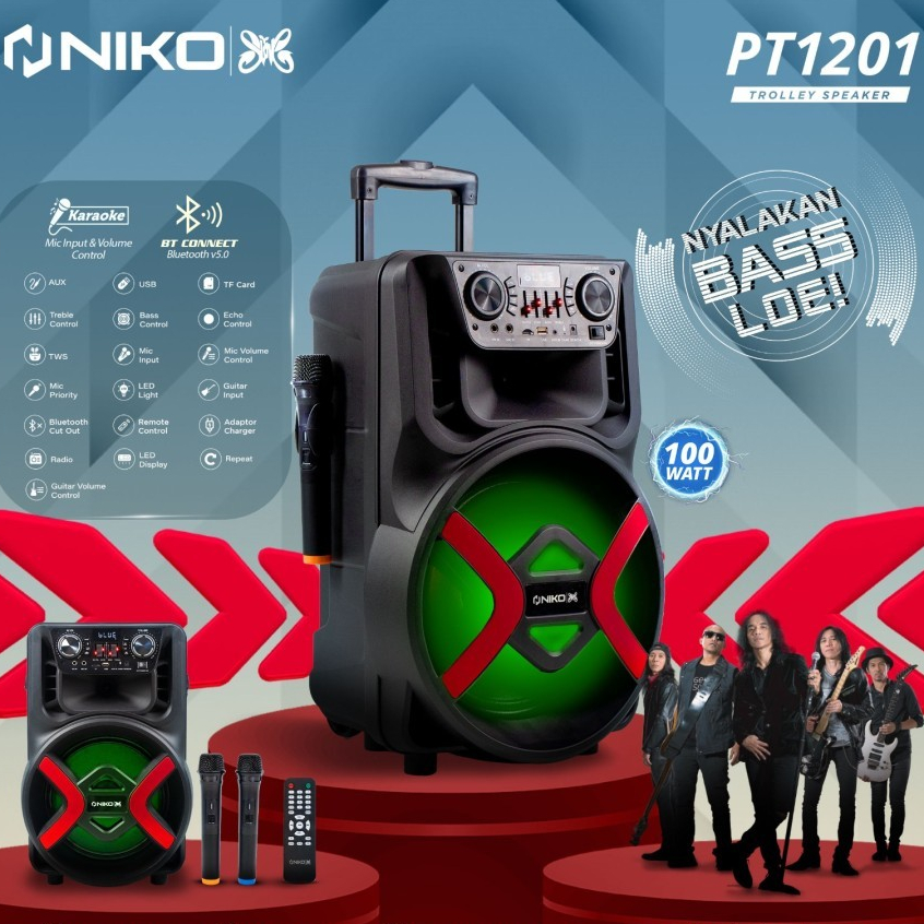 Jual Speaker NIKO PT-1201 Portable Trolley Bluetooth Karaoke 12 Inch 2 ...
