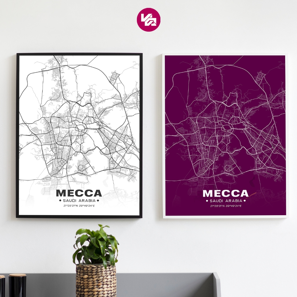 Jual Mecca City Map Frameblock Hiasan Dinding Peta Kota Mekkah 30x40 ...