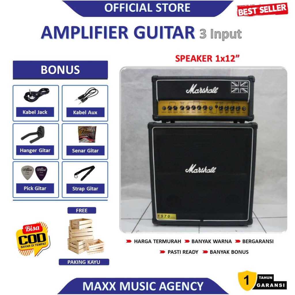 Jual Ampli Gitar Bass Marshall Inch Head Cabinet Input Bisa Untuk Karaoke Shopee Indonesia