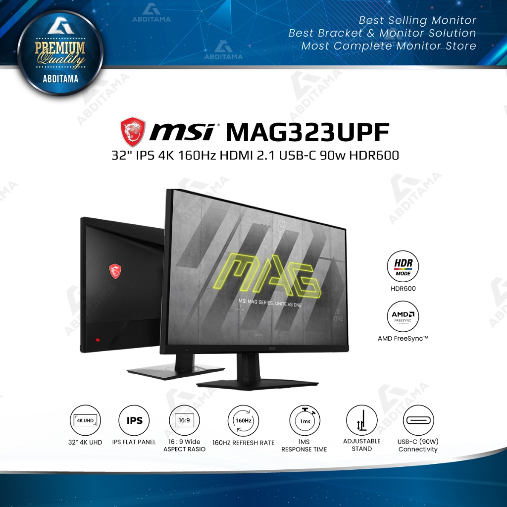 Jual Monitor LED MSI MAG323UPF 32" IPS 4K 160Hz HDMI 2.1 USBC 90w