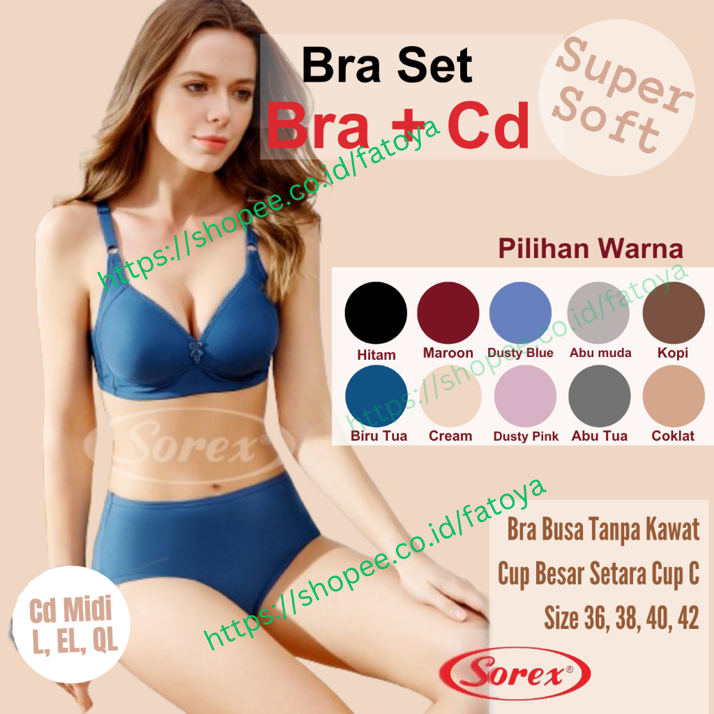 Jual SOREX Bra Set Super Soft Cup Besar Tanpa Kawat ( BRA + CD ) #2
