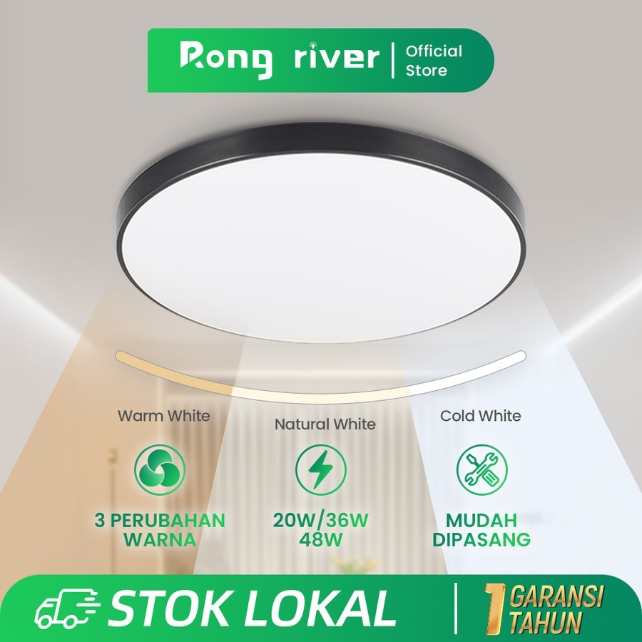 Jual RONG RIVER 220V Hitam Lampu Plafon 3Warna Hemat Energi LED 20W 36W ...