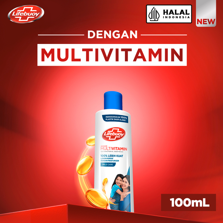 Lifebuoy Sabun Mandi Cair Anti Bacterial Body Wash Mild Care Lebih Kuat Lawan Kuman Berbahaya & 10x Moisturizer 100 mL