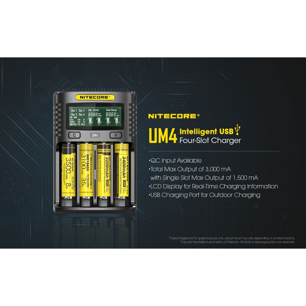 Jual Nitecore Intelligent USB Charger Baterai 4 Slot Li-ion NiMH - UM4 ...