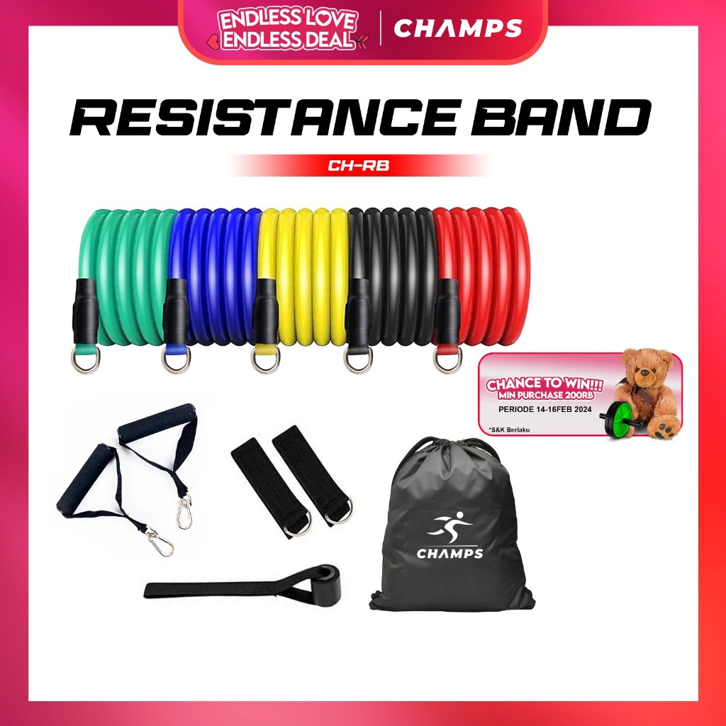 Jual Champs Resistance Band 11 In 1 Set Tali Pembantu Fitness Gym Power Tali Olahraga Yoga 9617