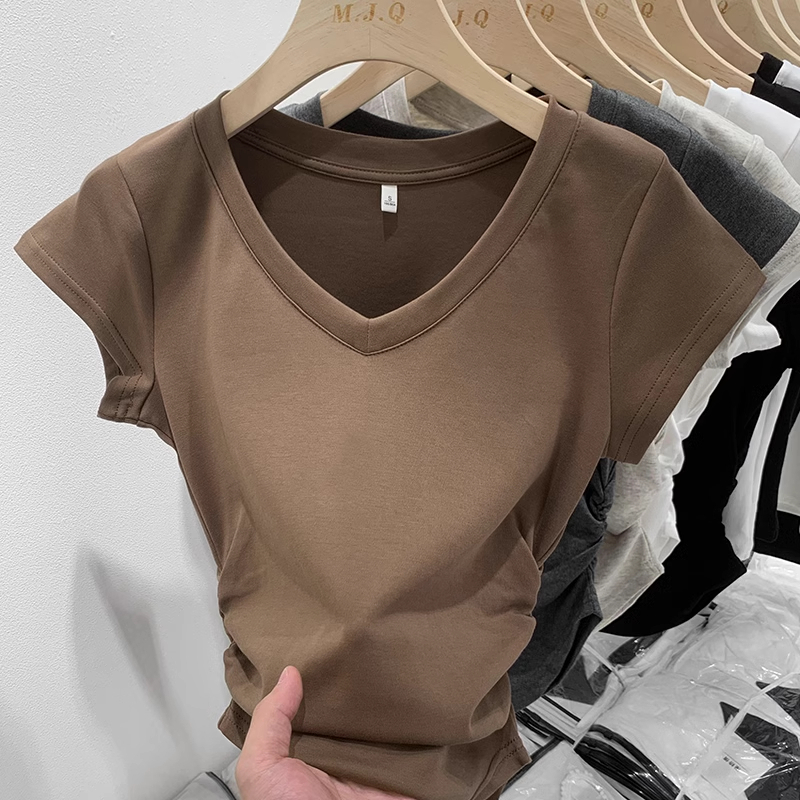 Jual Kaos V Neck Coklat T Shirt V Neck Warna Solid Wanita T Shirt Crop Top Warna Solid Shopee