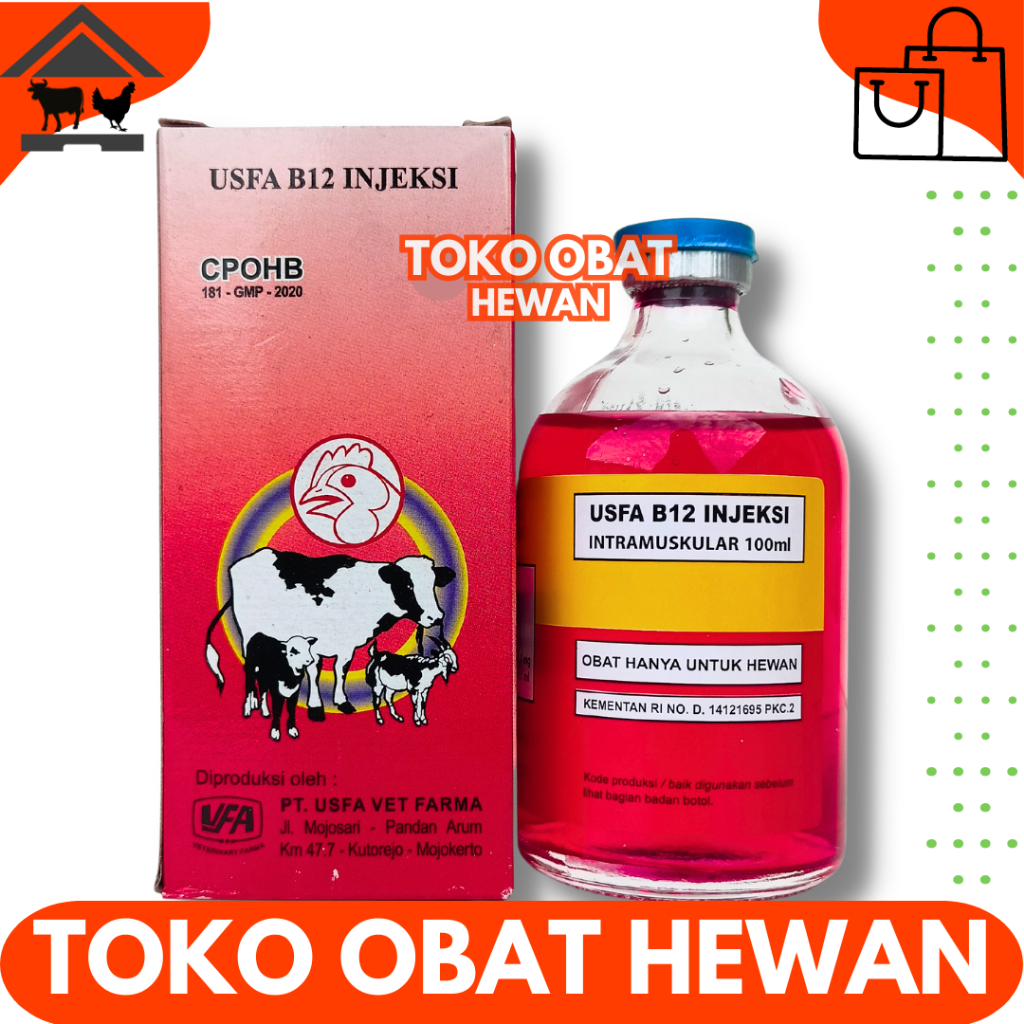 Jual USFA B12 INJEKSI 100 ML - Vitamin B12 Injeksi Hewan - Vitamin Ayam ...