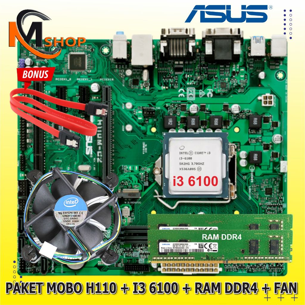 Jual Mainboard Motherboard Asus H110 LGA 1151 DDR4 Processor I3 6100 Fan Shopee Indonesia