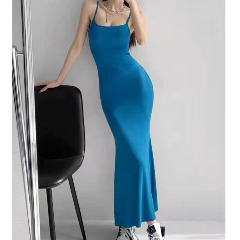 Jual Women s Plain Maxi Spaghetti Strap Sleeveless Dresses 1502 S XL Shopee Indonesia