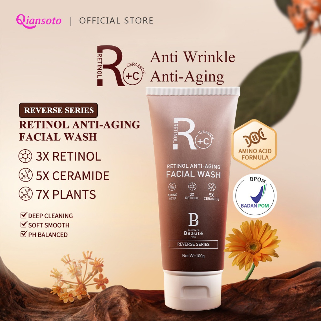 Jual 𝗣𝗥𝗘𝗠𝗜𝗘𝗥𝗘 𝗕𝗘𝗔𝗨𝗧𝗘 𝗫 𝗤𝗜𝗔𝗡𝗦𝗢𝗧𝗢 Facial Wash Anti Aging With Retinol