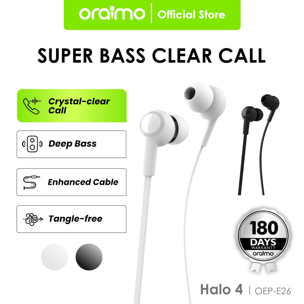 Jual Oraimo Wired Headset Halo 4 Super Bass InEar Earphone Universal ...