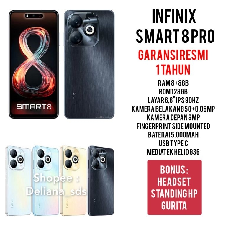 Jual Infinix Smart 8 Pro 8/128 8+8/128 16/128 Garansi Resmi 1 Tahun