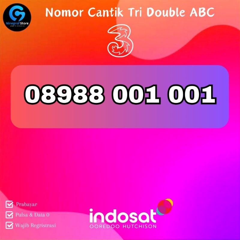 Jual Nomor Cantik Tri Double ABC 11 digit Prabayar | Shopee Indonesia