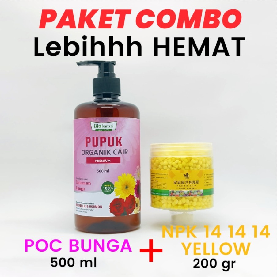 Paket combo pupuk organik cair tanaman bunga 500ml Bio banzai dan npk 14 14 14 yellow 200gr import
