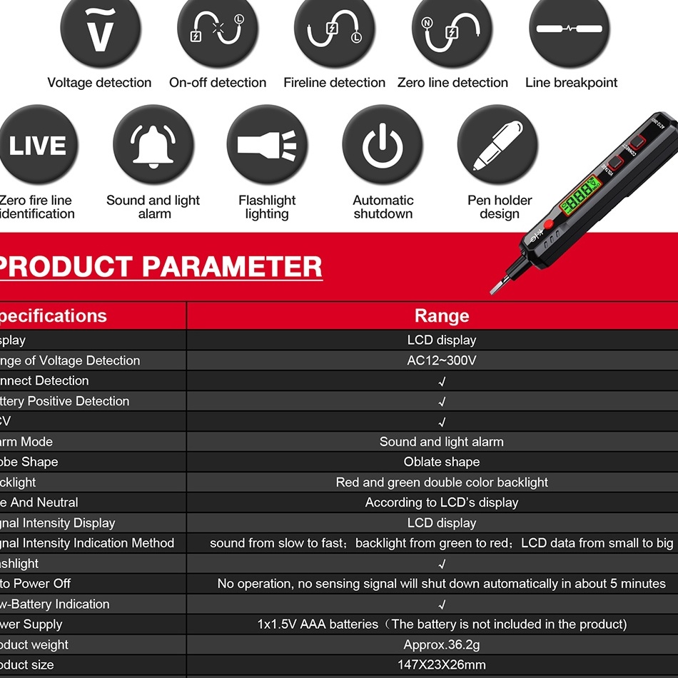 Jual Recomended HABOTEST HT89 Pena Uji Digital 12 3V Detektor Tegangan ...