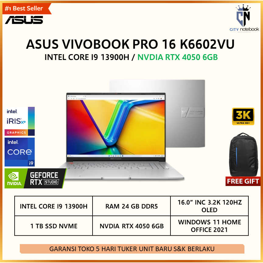 Jual Asus Vivobook Pro 16 Oled K6602vu I9 13900h Rtx4050 6gb 24gb 1tb W11ohs 160 32k 120hz 5839